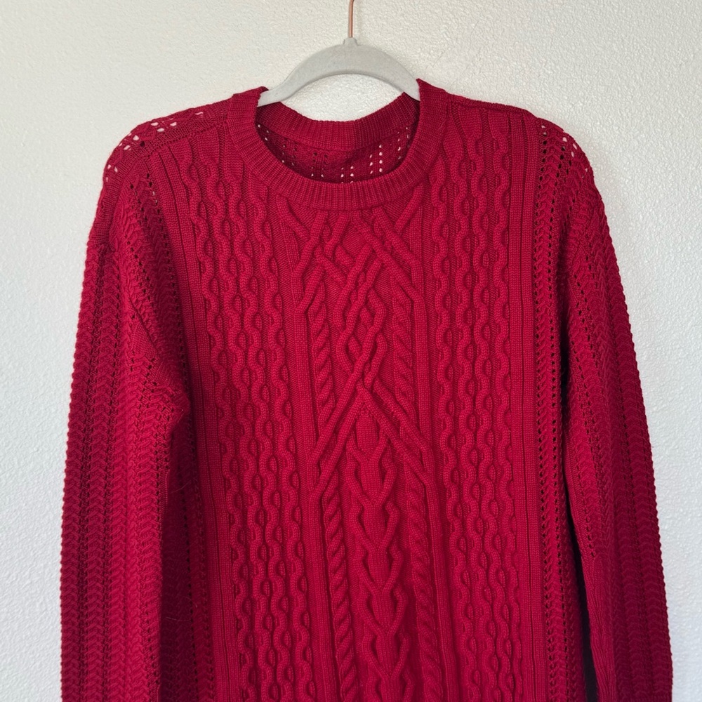 St John Red 100% Wool High Low Sweater Oversized Knit Size S M - Picture 2 of 9